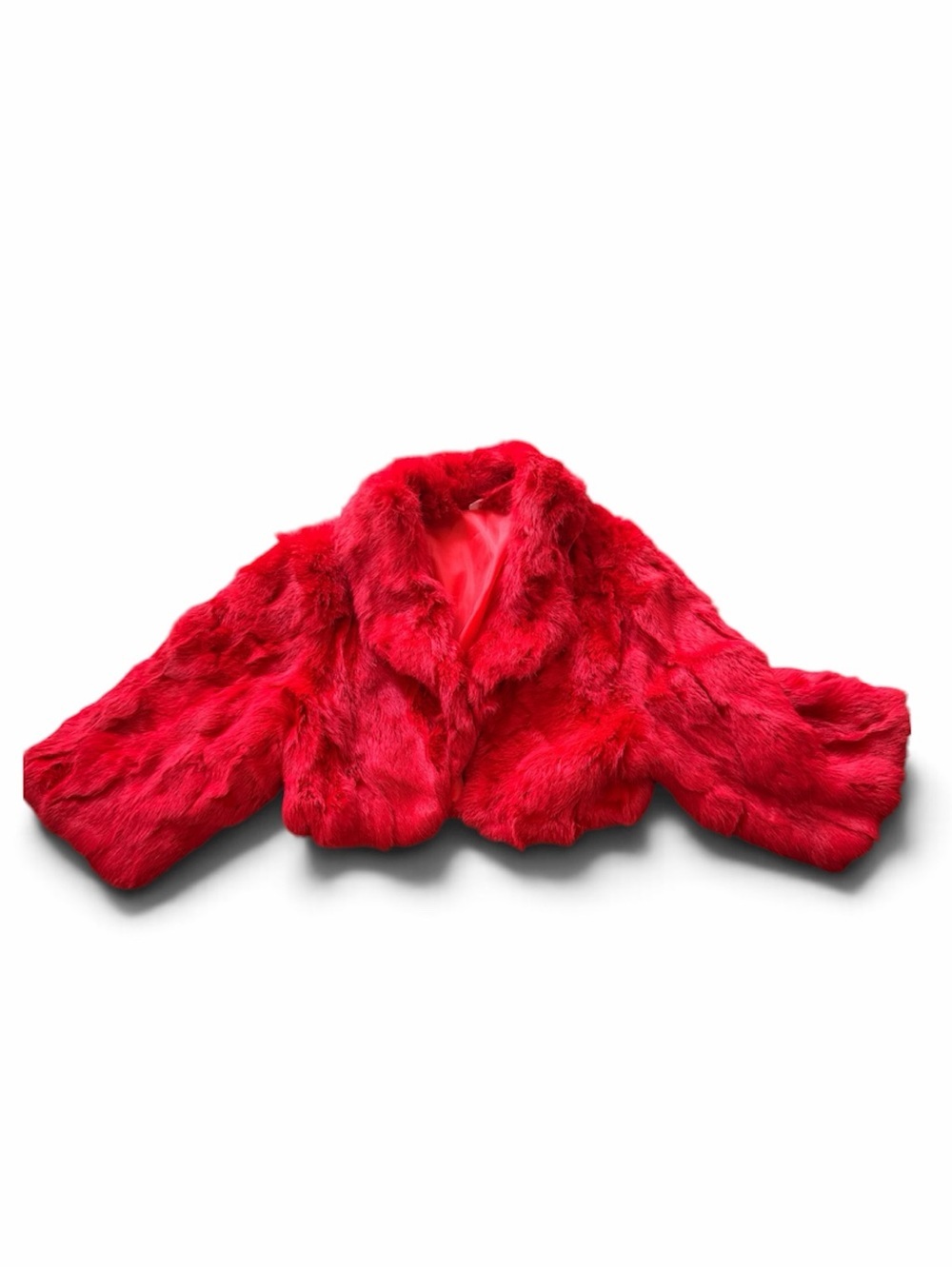 Women’s Red Faux Fur Teddy Jacket - Elegant Cropped mini Coat size S